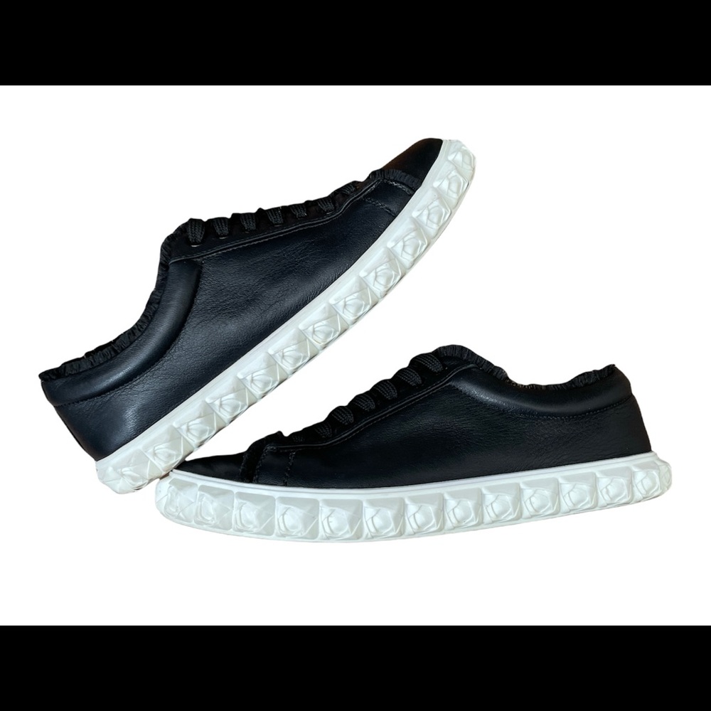 Stuart Weitzman Black Leather Sneakers with White Sculpted Soles